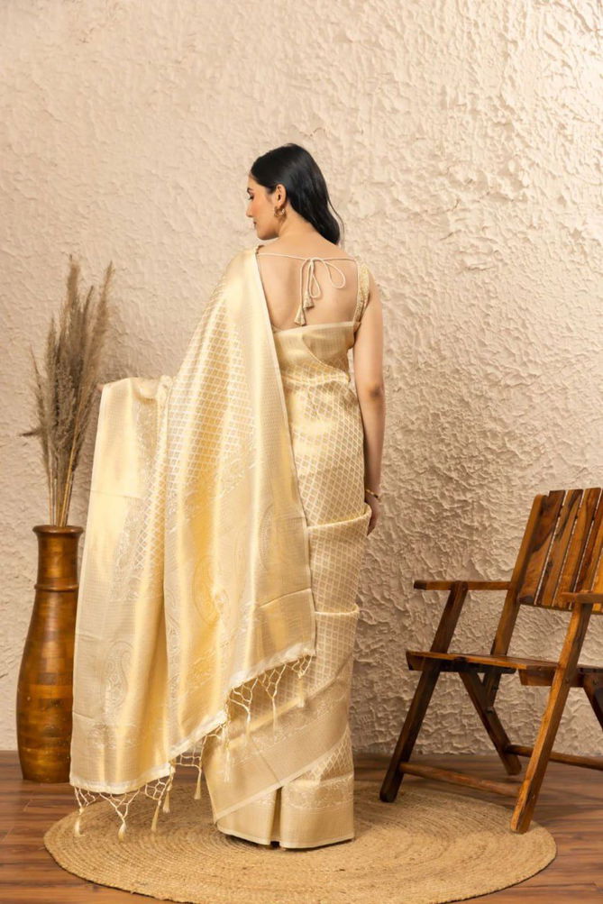 Offwhite By Aab Designer Soft Lichi Silk Saree Suppliers In India